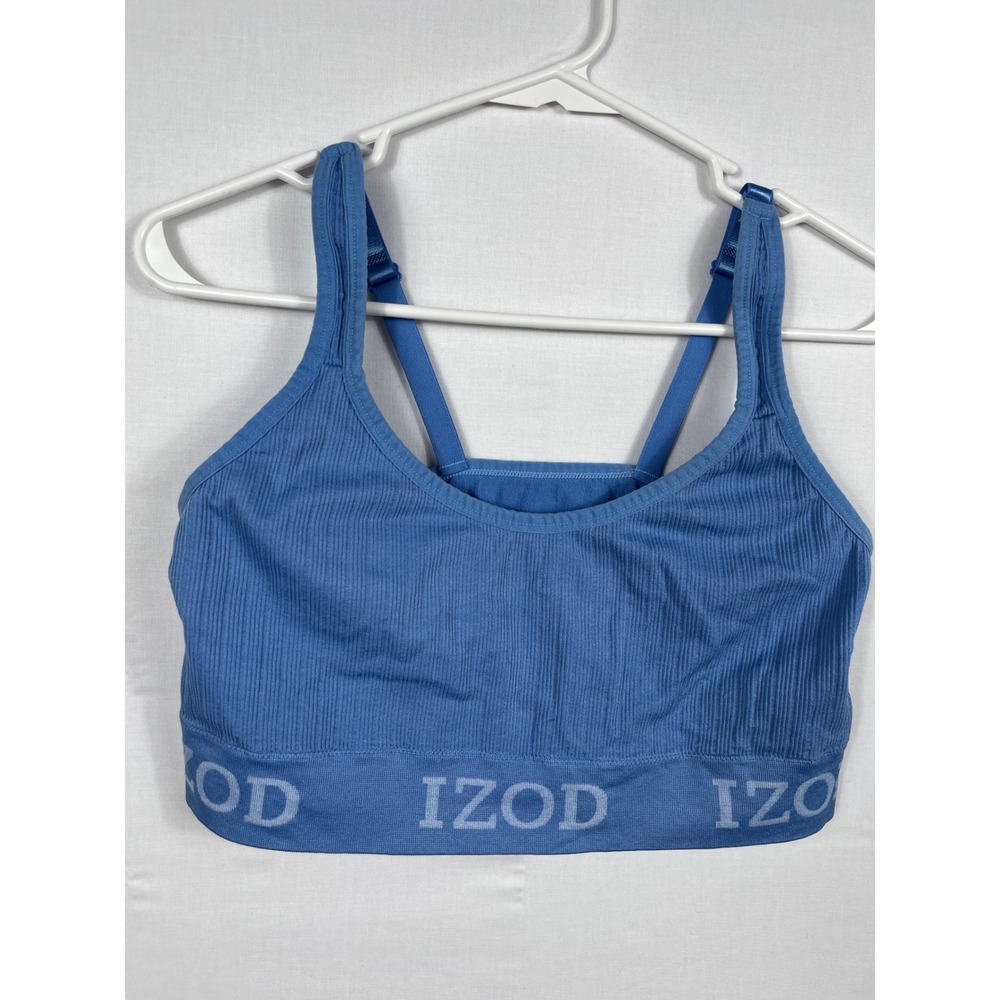 IZOD Sports Bra Womens 3X Ribbed Adjustable Straps Blue Activewear